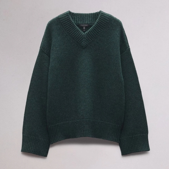 Rag & Bone Danica V-Neck Sweater - Dark Green - Picture 1 of 5